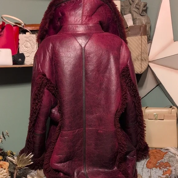 NWT Tommy Hilfiger Leather Shearing Jacket Coat Turkey Oxblood XXXL Peacoat - Picture 9 of 15